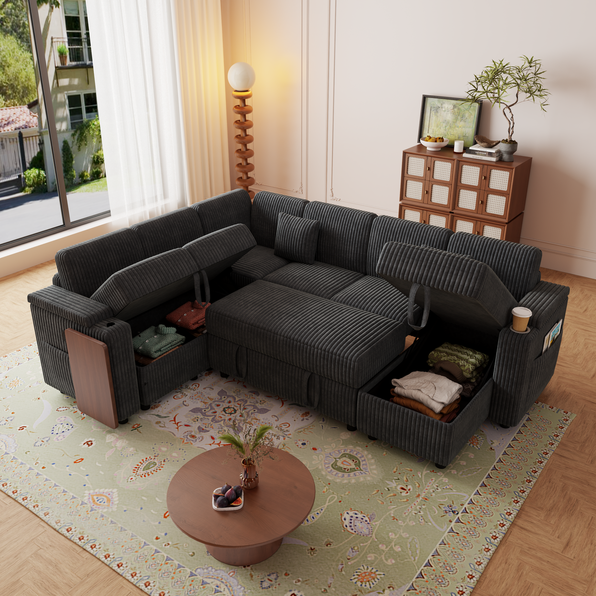 100-Inch Pull-Out Sofa with USB Ports and Cup Holder by HouseOfZazla