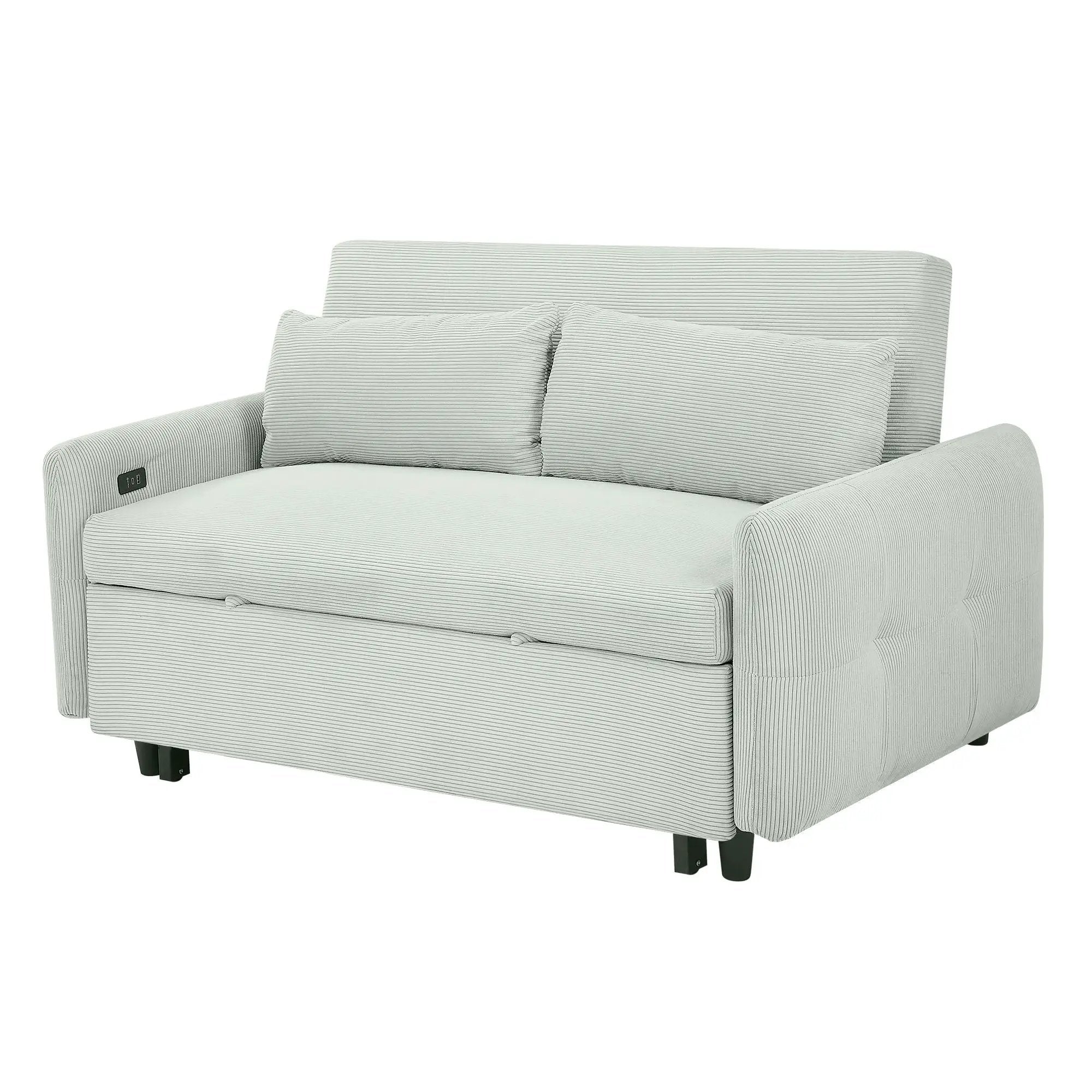 Pull-Out 2 Seat Modern Sleeper Sofa With 2 Throw Pillows And USB Ports by HouseOfZazla