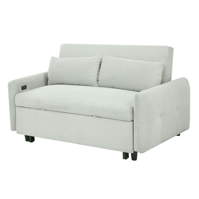 Pull-Out 2 Seat Modern Sleeper Sofa With 2 Throw Pillows And USB Ports by HouseOfZazla