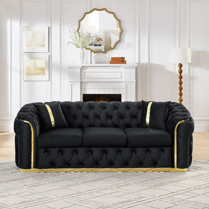 Button Tufted Couch With 2 Pillows, 3 Seater Luxury Chesterfield Sofa by HouseOfZazla
