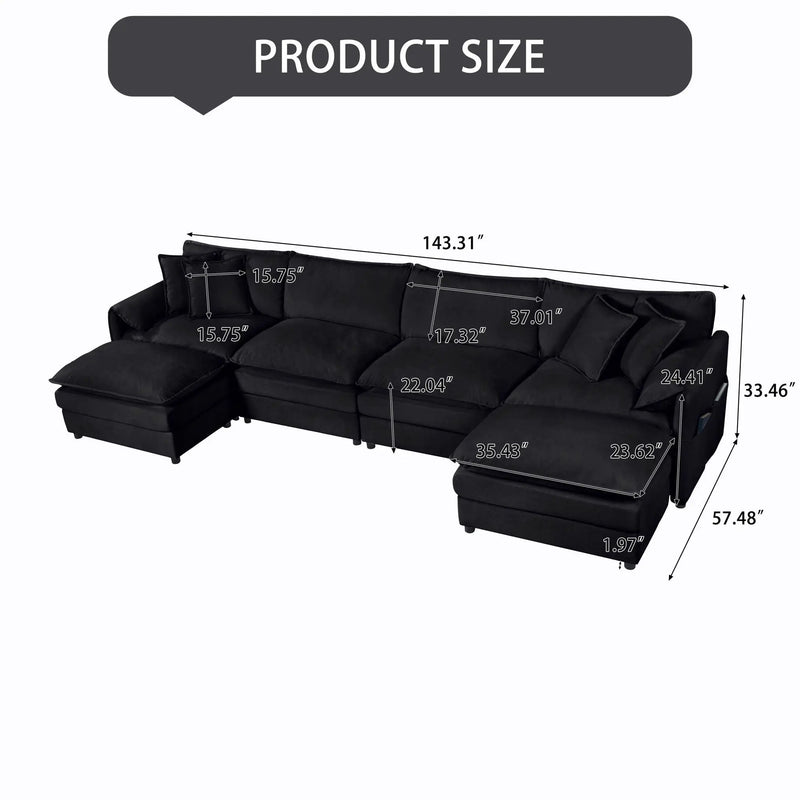 Modern Comfy Deep Seat Modular Sectional Sofa Cloud Couch With Ottoman by HouseOfZazla