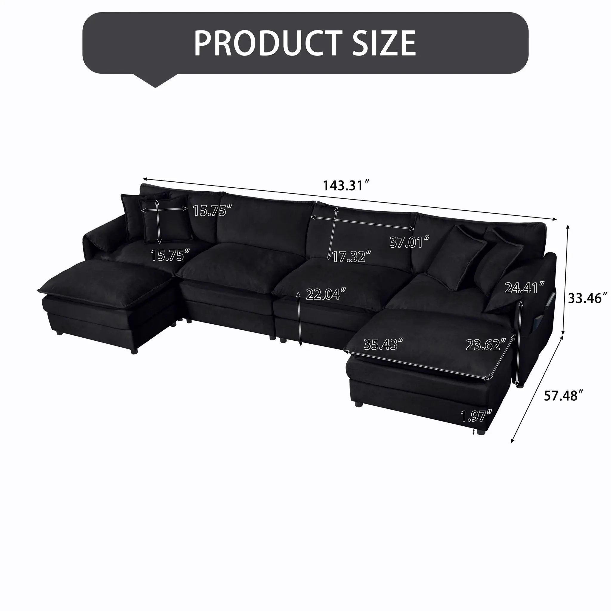 Modern Comfy Deep Seat Modular Sectional Sofa Cloud Couch With Ottoman by HouseOfZazla