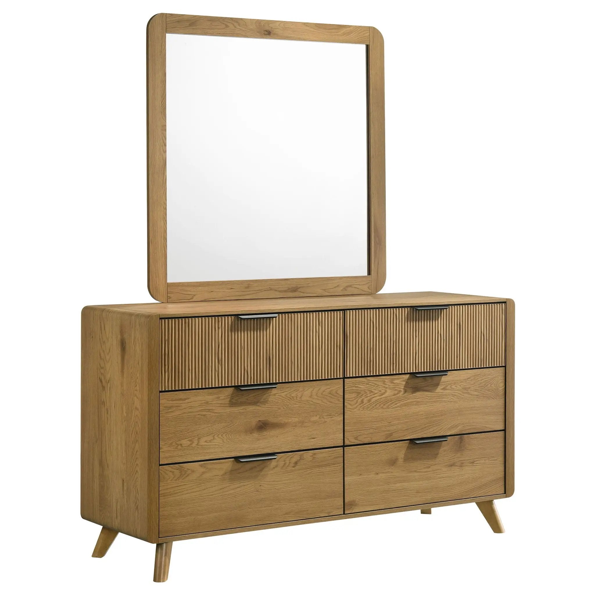 Bennett 6-drawer Bedroom Dresser and Mirror Set Light Oak by Unique Piece Furniture