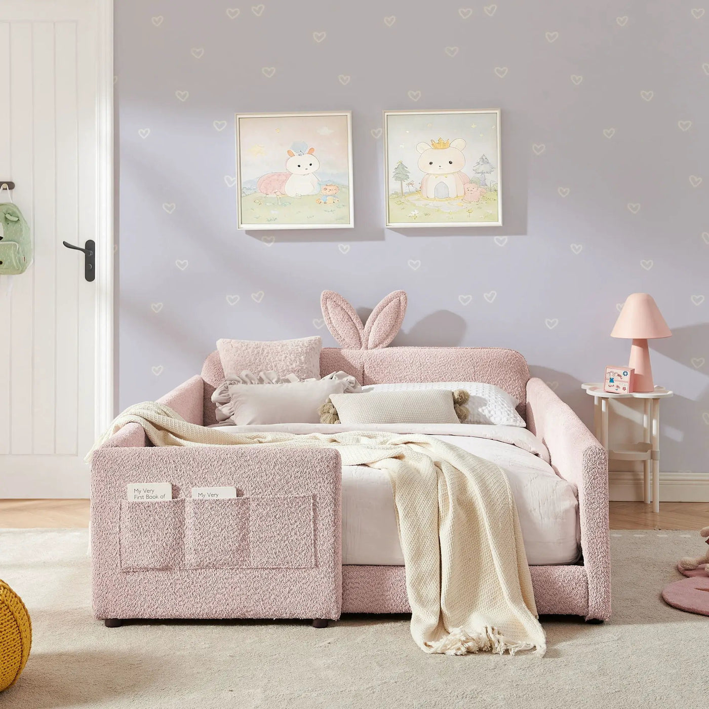 Cute Rabbit Ear Upholstered Platform Bed Frame With Safety Rail by HouseOfZazla