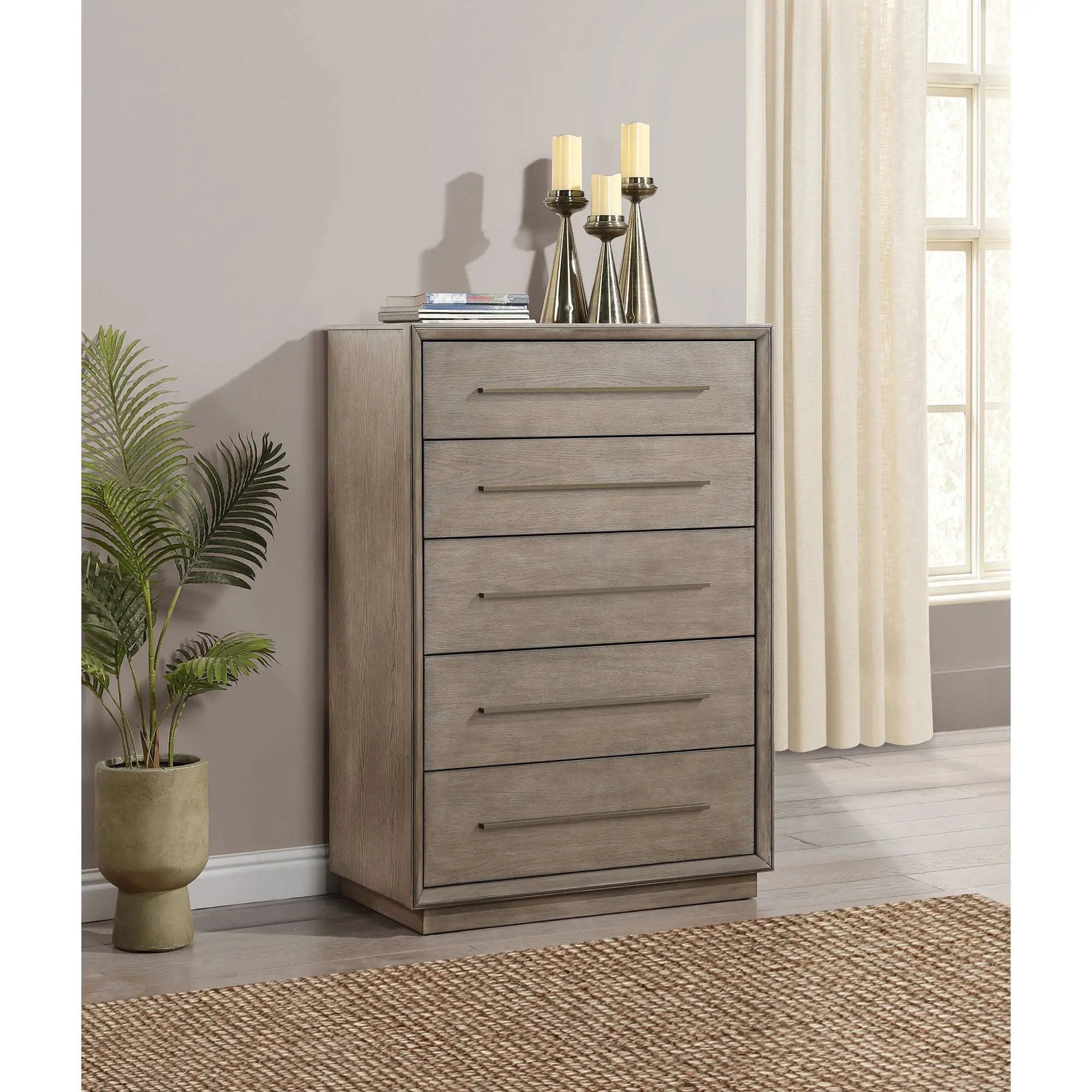 Prescott - 5 Drawer Bedroom Chest With Mitered Trim - Taupe by HouseOfZazla