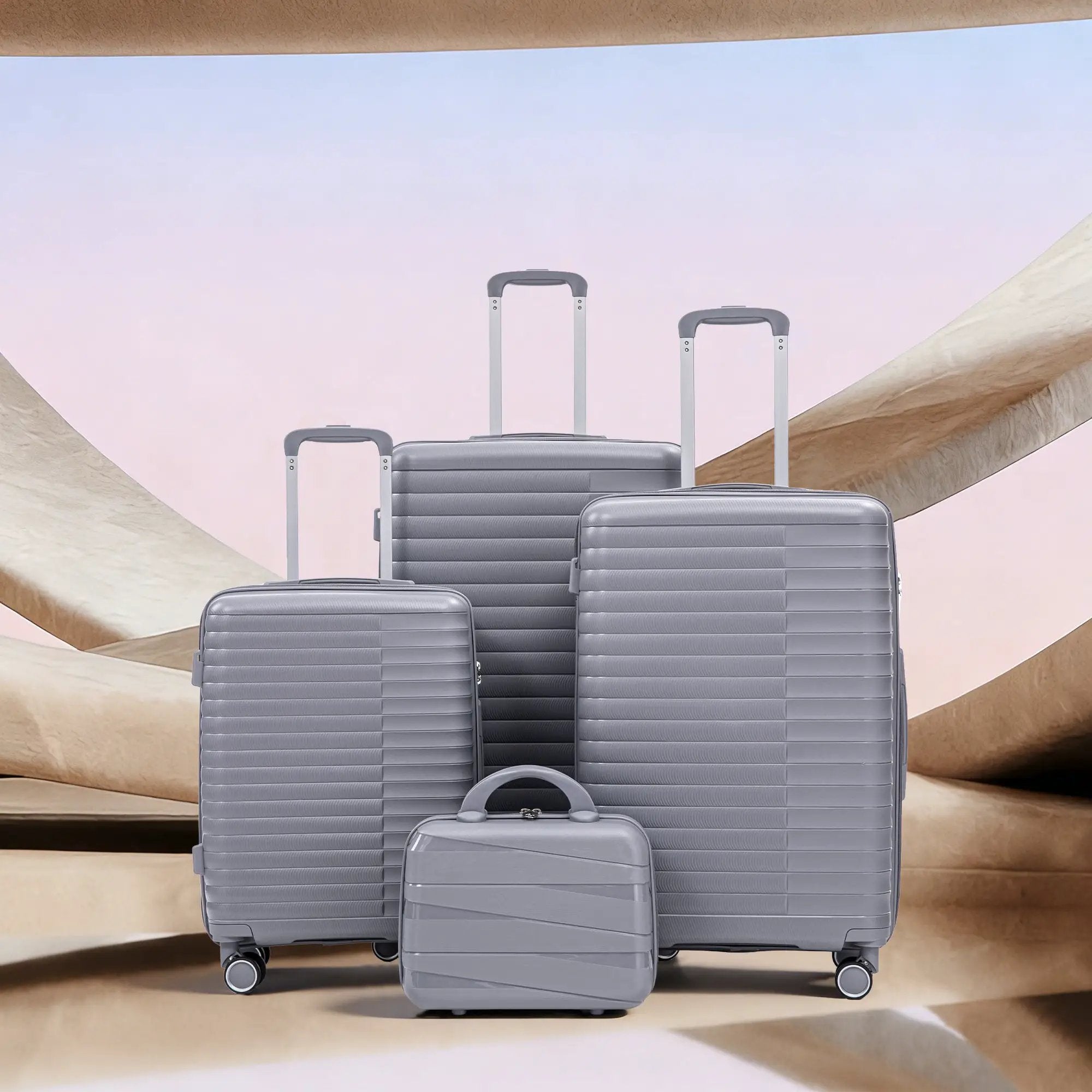 4-Piece PP Spinner Wheel Luggage Set with Cosmetic Case, Light Gray by HouseOfZazla