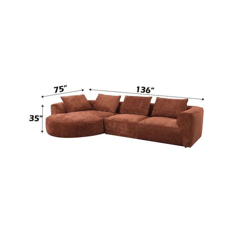 Aceso - Sectional Sofa With 4 Pillows - Rust Brown Chenille by Unique Piece Furniture