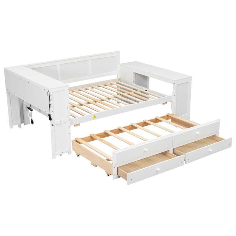 Daybed With Storage Shelves, Drawers, Trundle, Charging Station, LED Light, Desk And Cabinet by HouseOfZazla