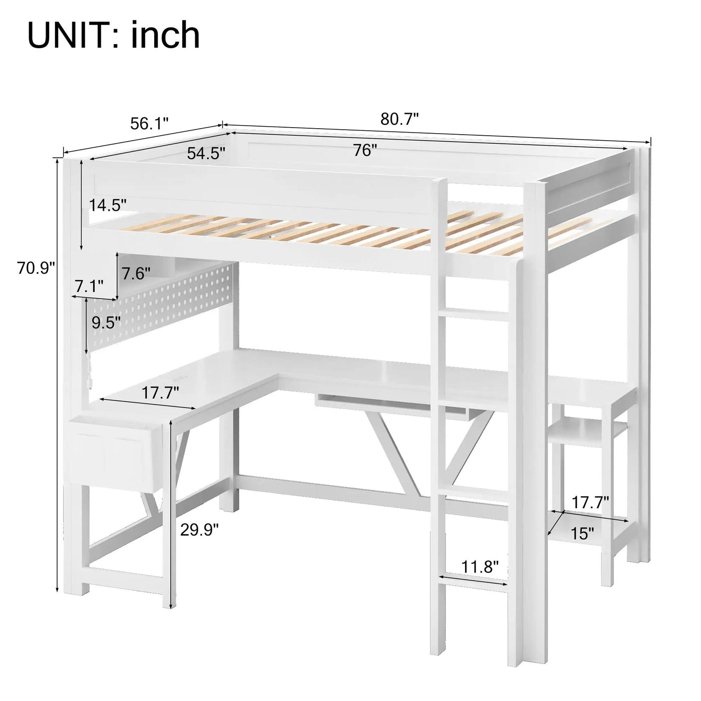 Gaming Loft Bed With Desk, Storage Shelves, LED And Charging Station by Unique Piece Furniture