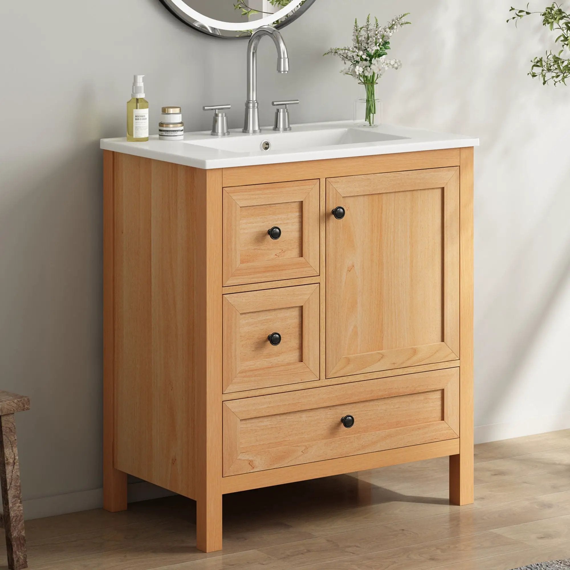 Modern Bathroom Vanity With Sink, Soft Close Drawers & Door, Storage Rack by HouseOfZazla