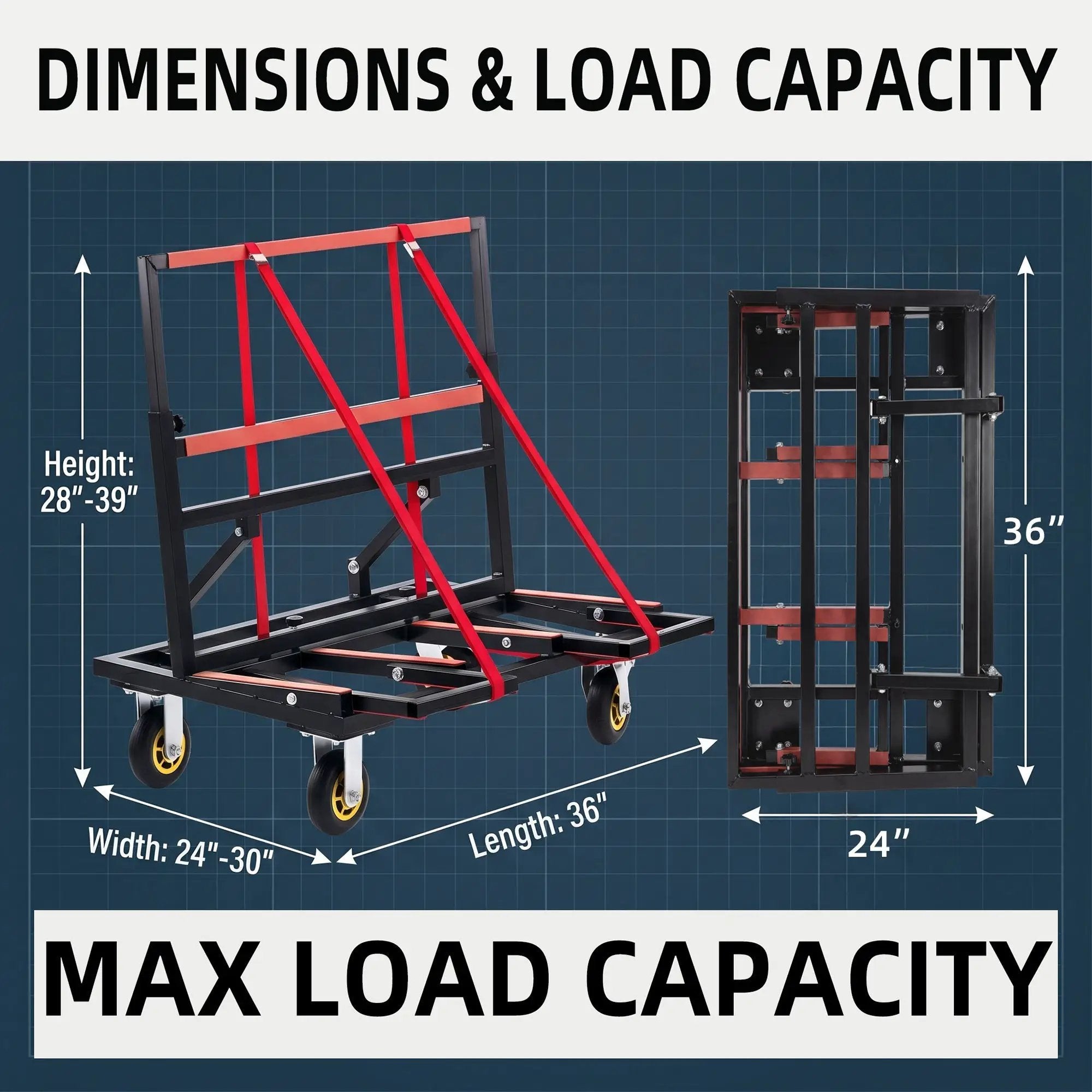 Folding Drywall Dolly with 4X6" Casters and 2000 LBS Load Capacity by HouseOfZazla