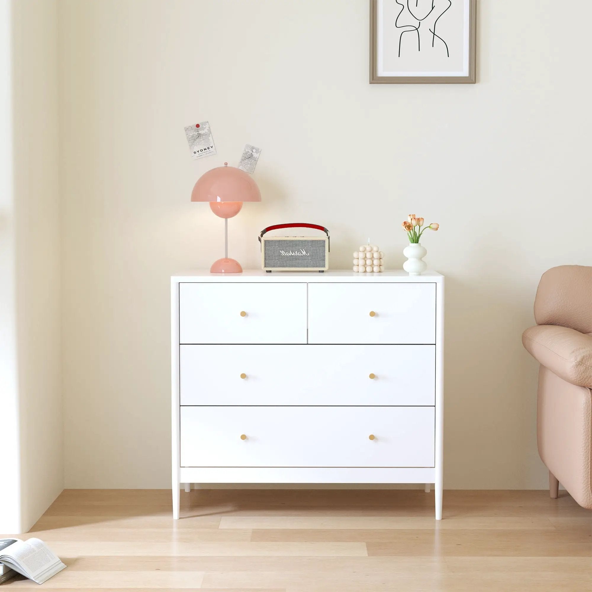 4 Drawer Kids Dresser With Antique Brass Pulls - White by Unique Piece Furniture
