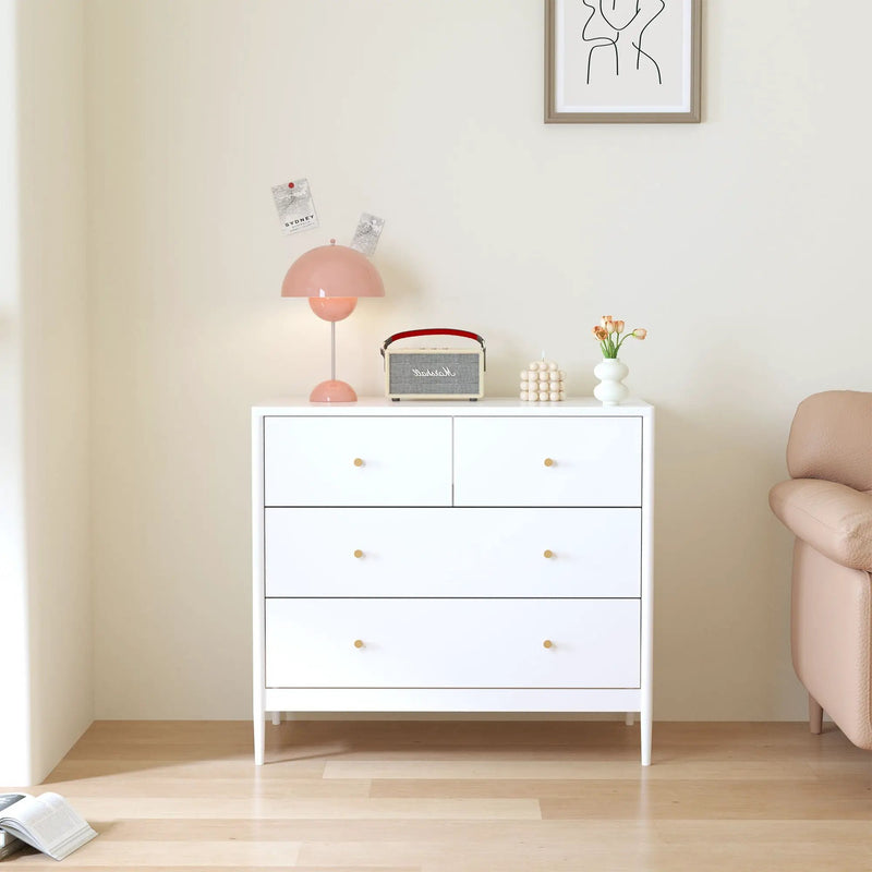 4 Drawer Kids Dresser With Antique Brass Pulls - White by HouseOfZazla
