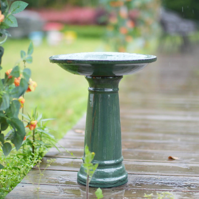 Ceramic Pedestal Bird Bath for Outdoor Garden by HouseOfZazla