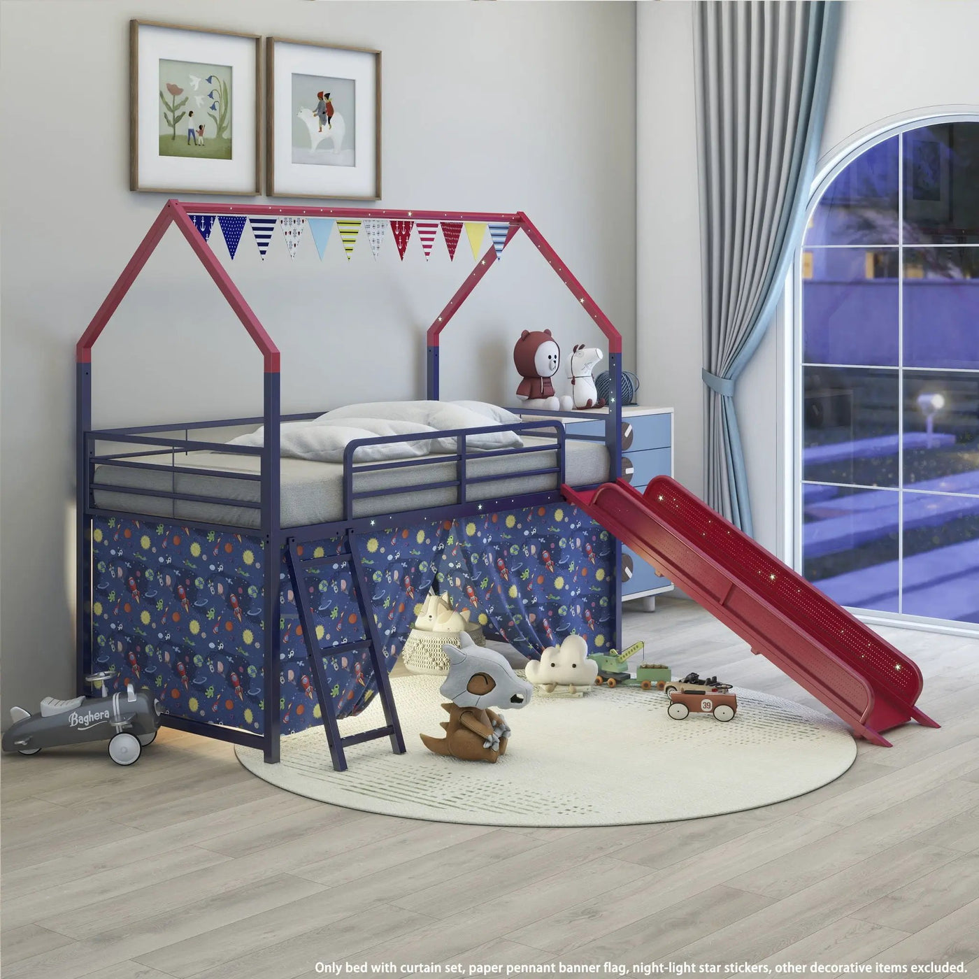 Jack - House Loft Bed With Slide And Curtain Set by Unique Piece Furniture