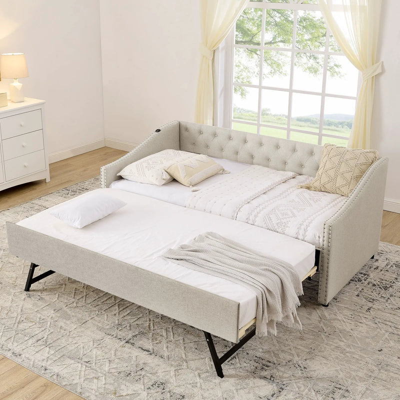 Upholstered Daybed With USB Charging & Pull Out Bed by Unique Piece Furniture