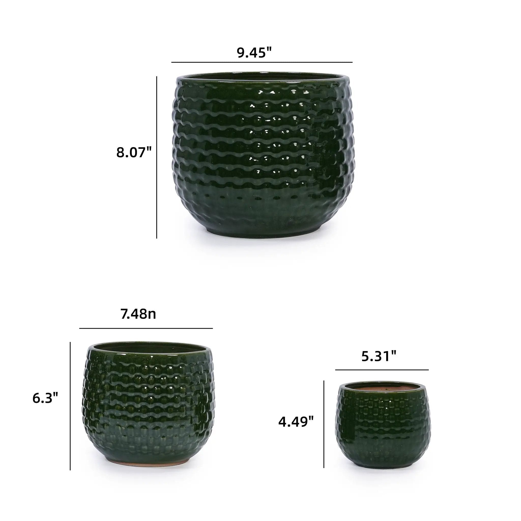 3 Pieces Flowerpot, Planter For Patio, Garden Or Windowsills - Dark Green by HouseOfZazla