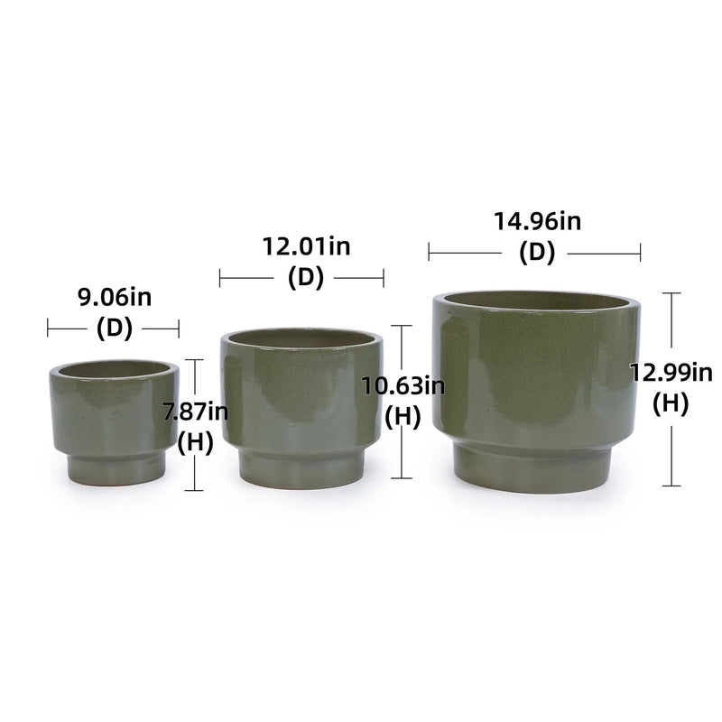 3 Pieces Ceramic Flowerpot Set - Antique Light Green by HouseOfZazla
