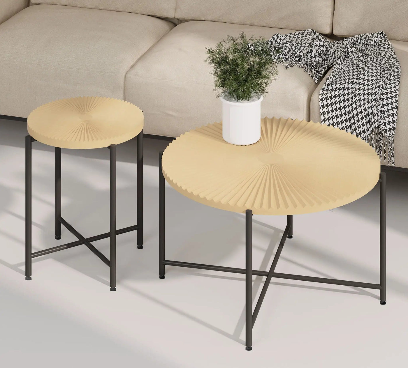 Radial - Pattern Coffee And End Table Set Waterproof Cover, Distressed Cylindrical Design (Set of 2) by Unique Piece Furniture