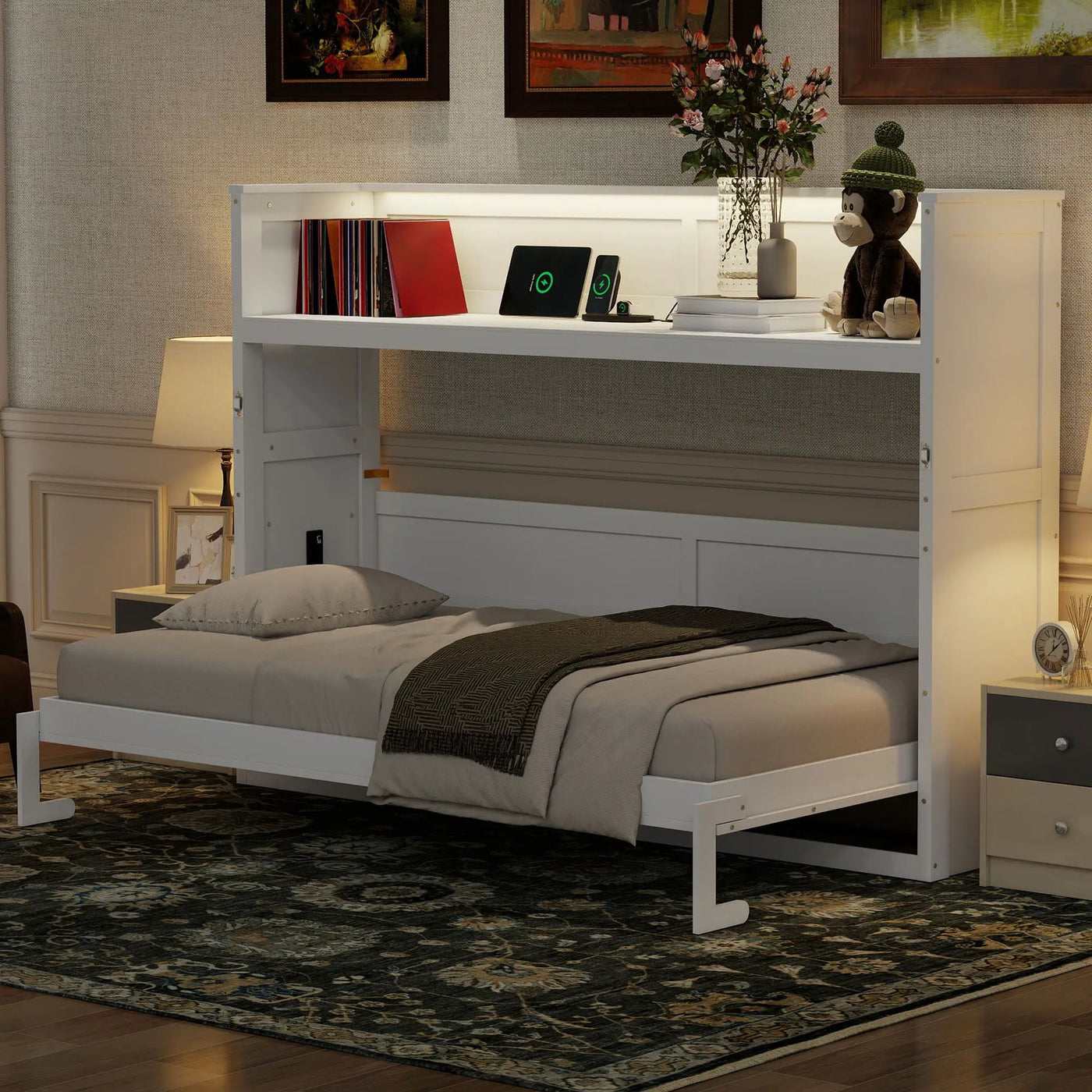 Murphy Bed With Desk, LED Light And USB Charging Station by HouseOfZazla