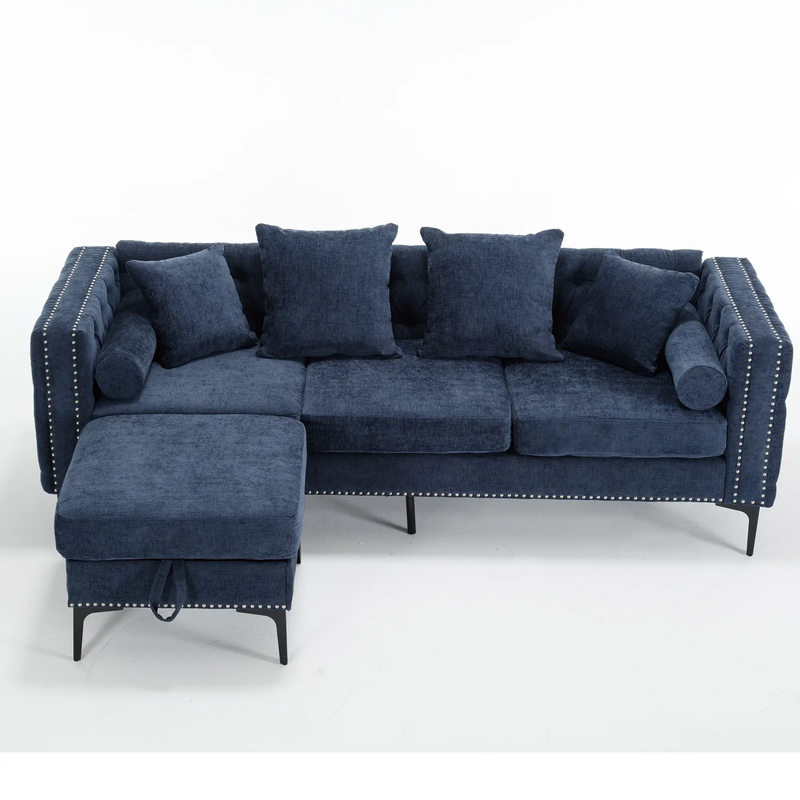 L Shaped Sectional Convertible Sofa with Storage Ottoman and Modern Tufted style by BLAKHOM