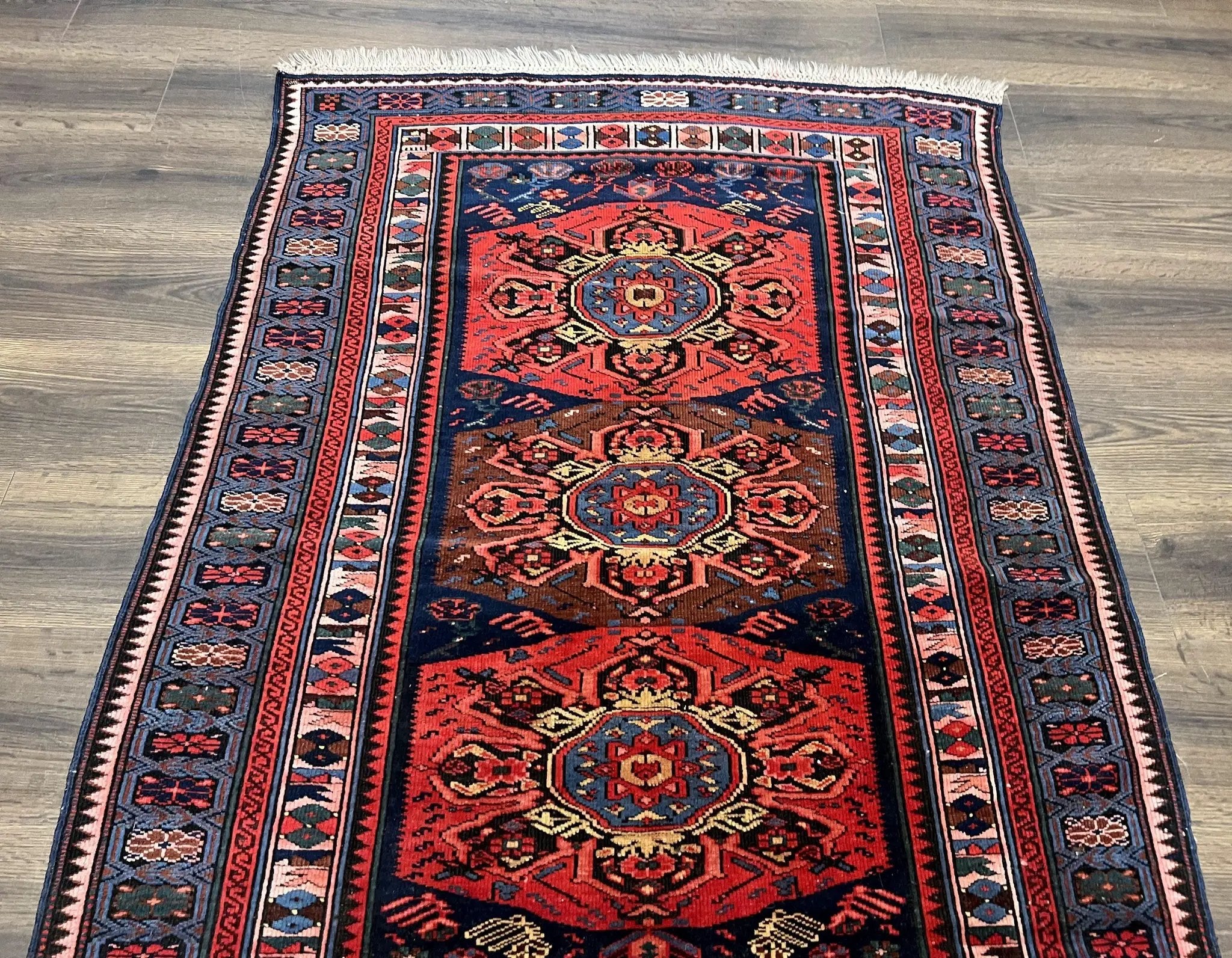 Antique Caucasian Seychour Rug 3.7 x 5.5, Collectible Oriental Carpet, Navy Blue and Red, Fine Kuba Rug, Vintage Rug, Wool Hand Knotted Rug by Jewel Rugs