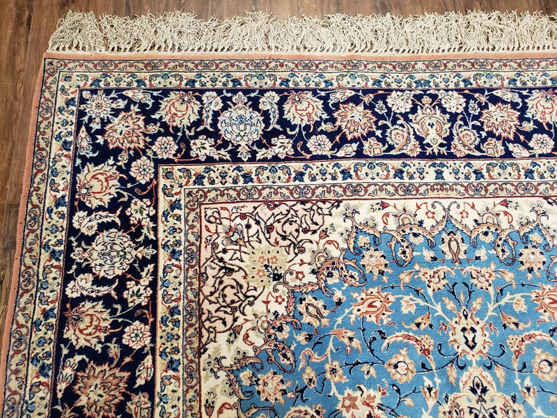 Persian Isfahan Rug, Kork Wool on Silk Foundation, Sky Blue, Hand-Knotted, 5' 1" x 7' 8" by Jewel Rugs