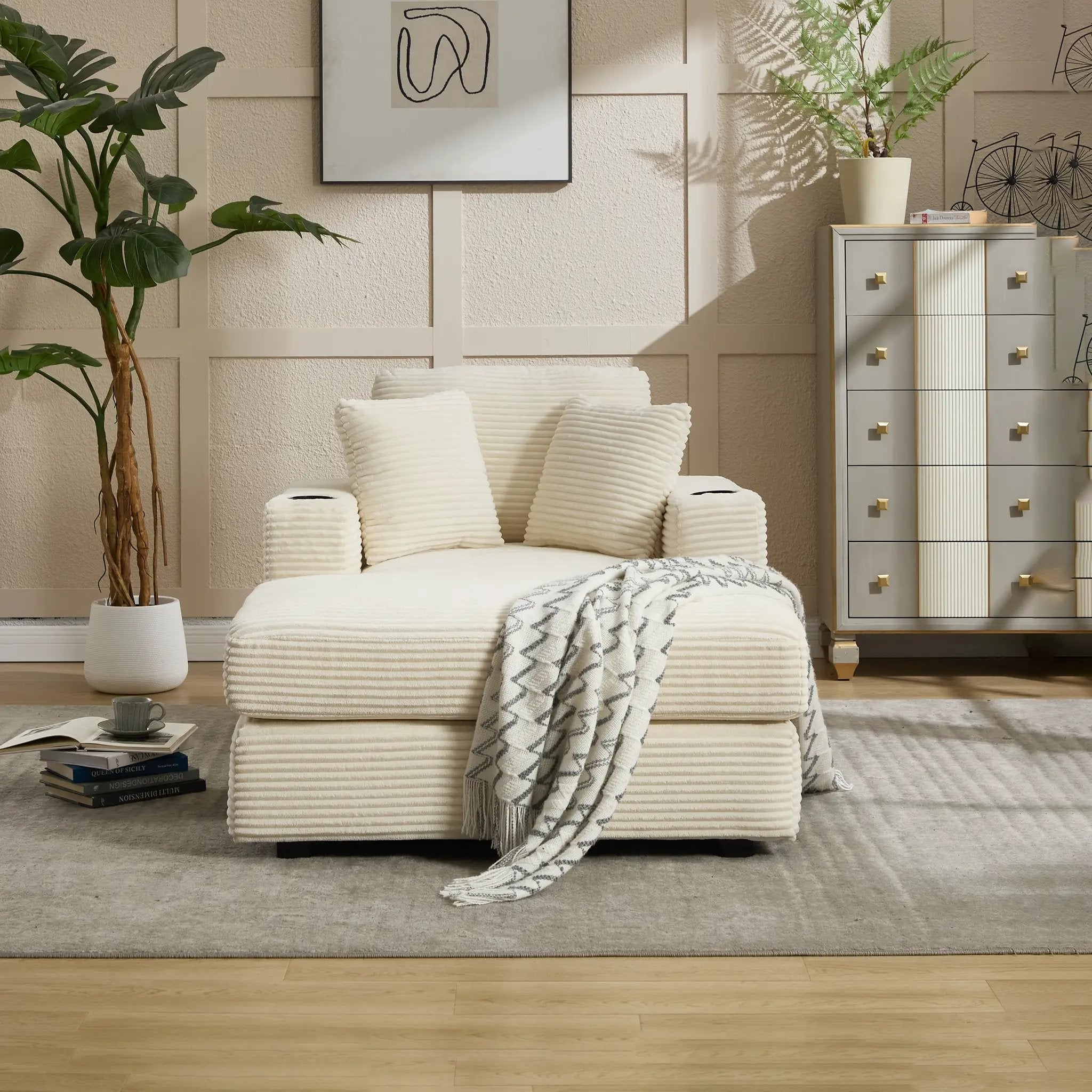 Corduroy Upholstered Chaise Lounge Sofa by HouseOfZazla