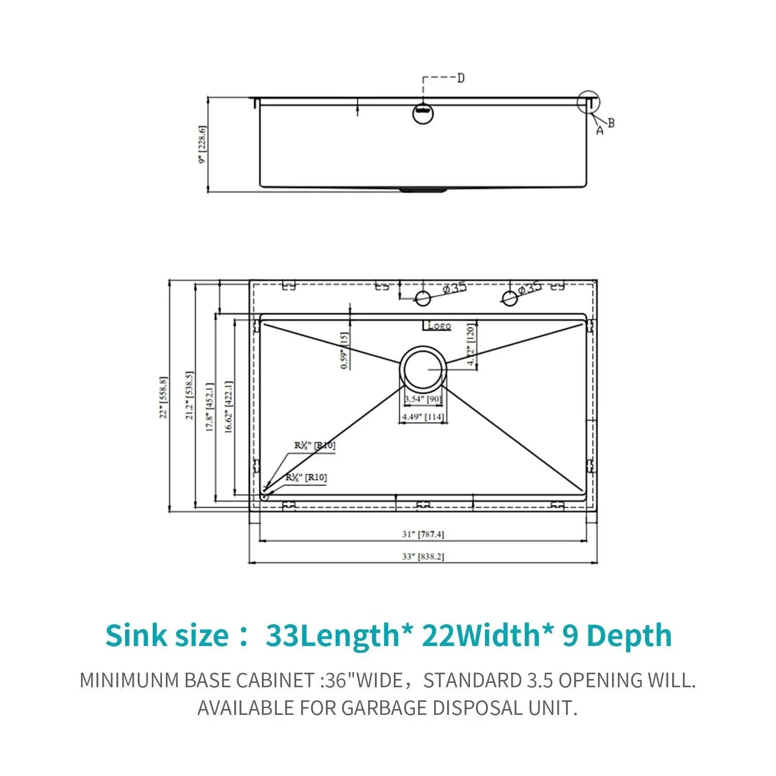 33" Drop In Kitchen Sink With Ledge Workstation, 16 Gauge Stainless Steel - Gunmetal Black by HouseOfZazla