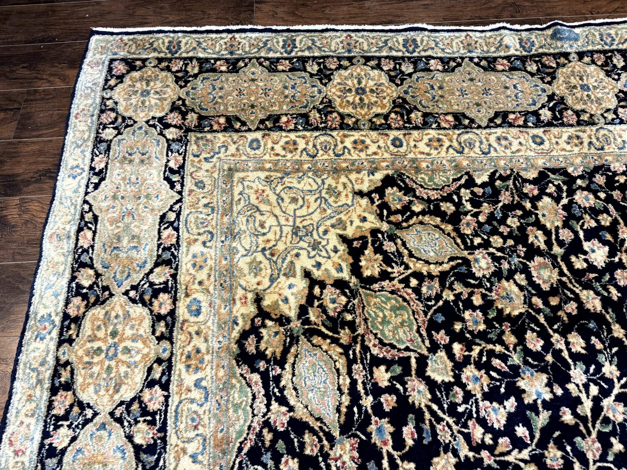 Large Persian Kerman Rug 10x14, Navy Blue and Beige, Floral Medallion, Traditional Elegant Persian Carpet, Signed by Masterweaver by Jewel Rugs