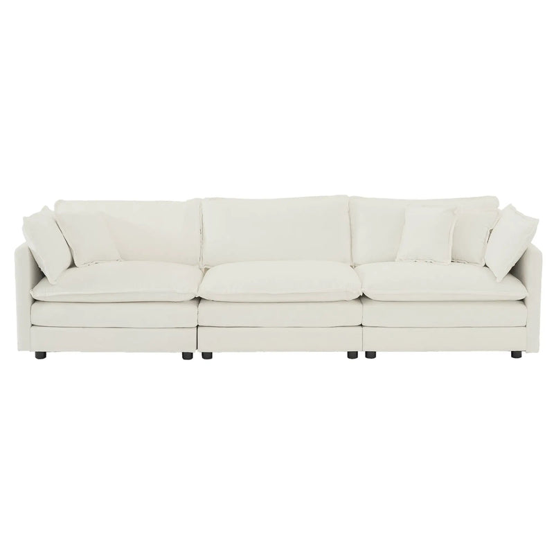 Mid-Century Modern Couch 3-Seater Sofa with Chenille Fabric by HouseOfZazla