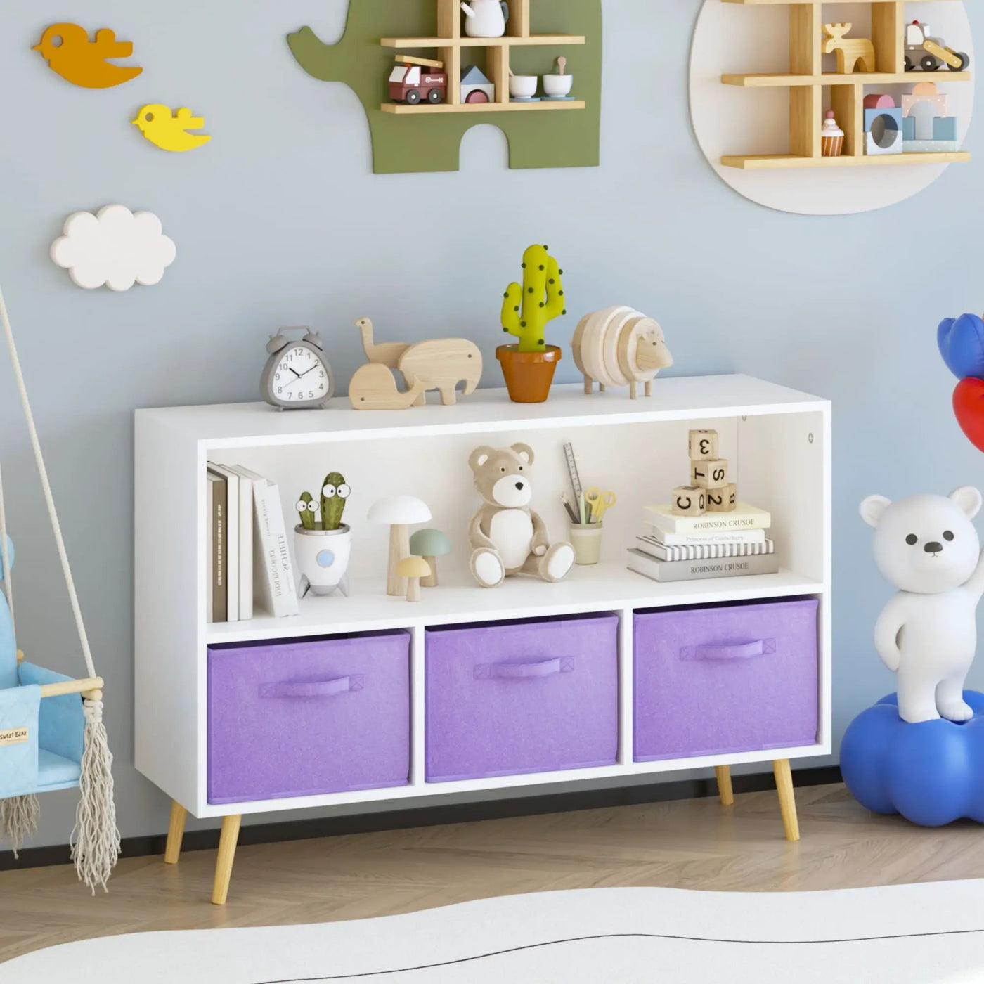 Bookcase With Collapsible Drawers, Book Display Organizer by Unique Piece Furniture