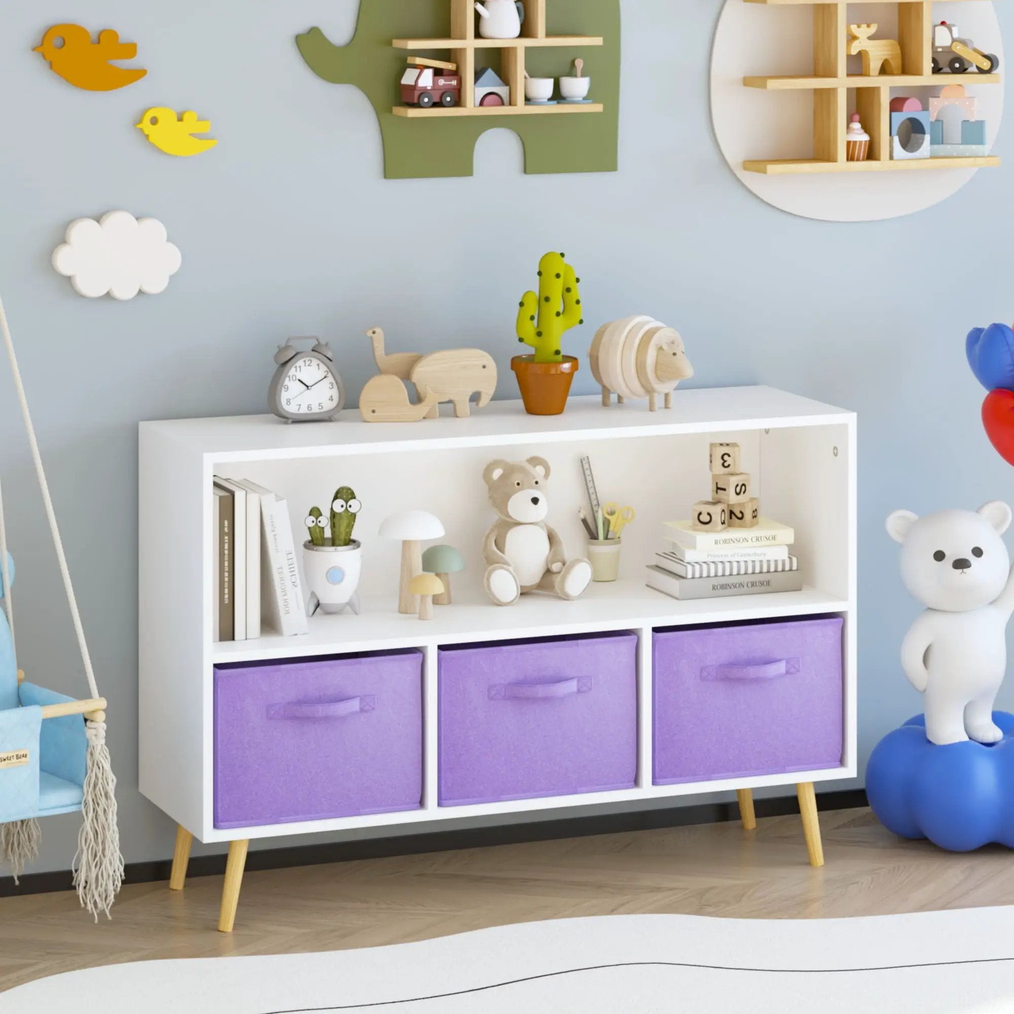 Bookcase With Collapsible Drawers, Book Display Organizer by Unique Piece Furniture