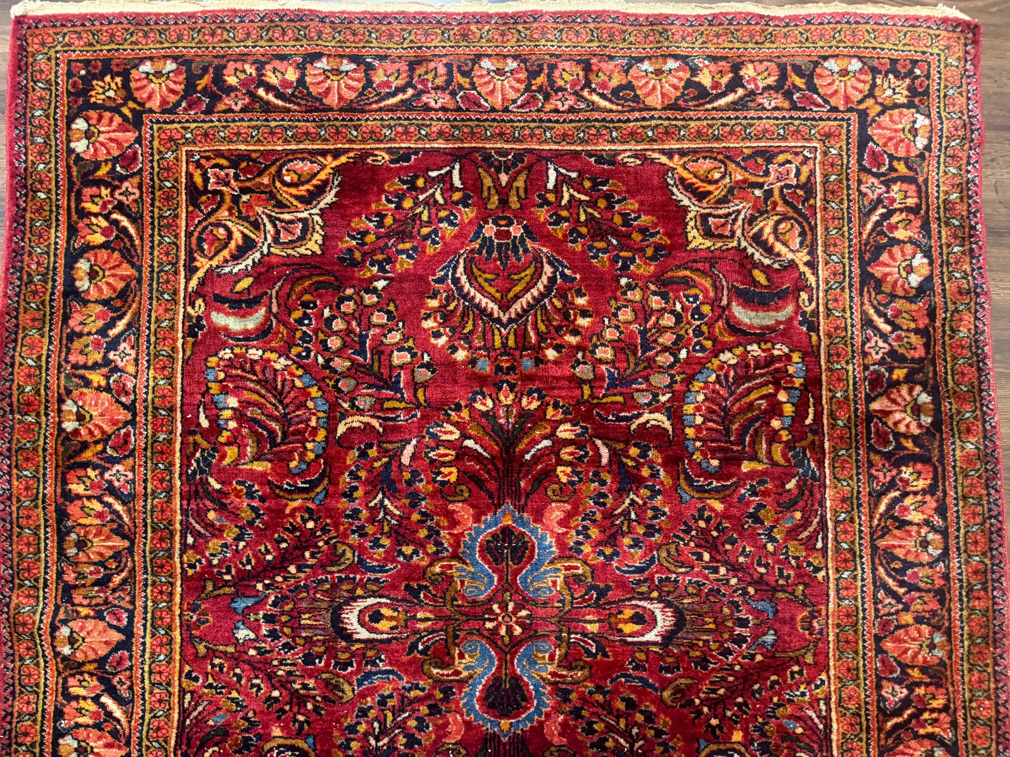 Persian Lilihan Rug 5x6, Red, Floral, Antique Persian Carpet by Jewel Rugs