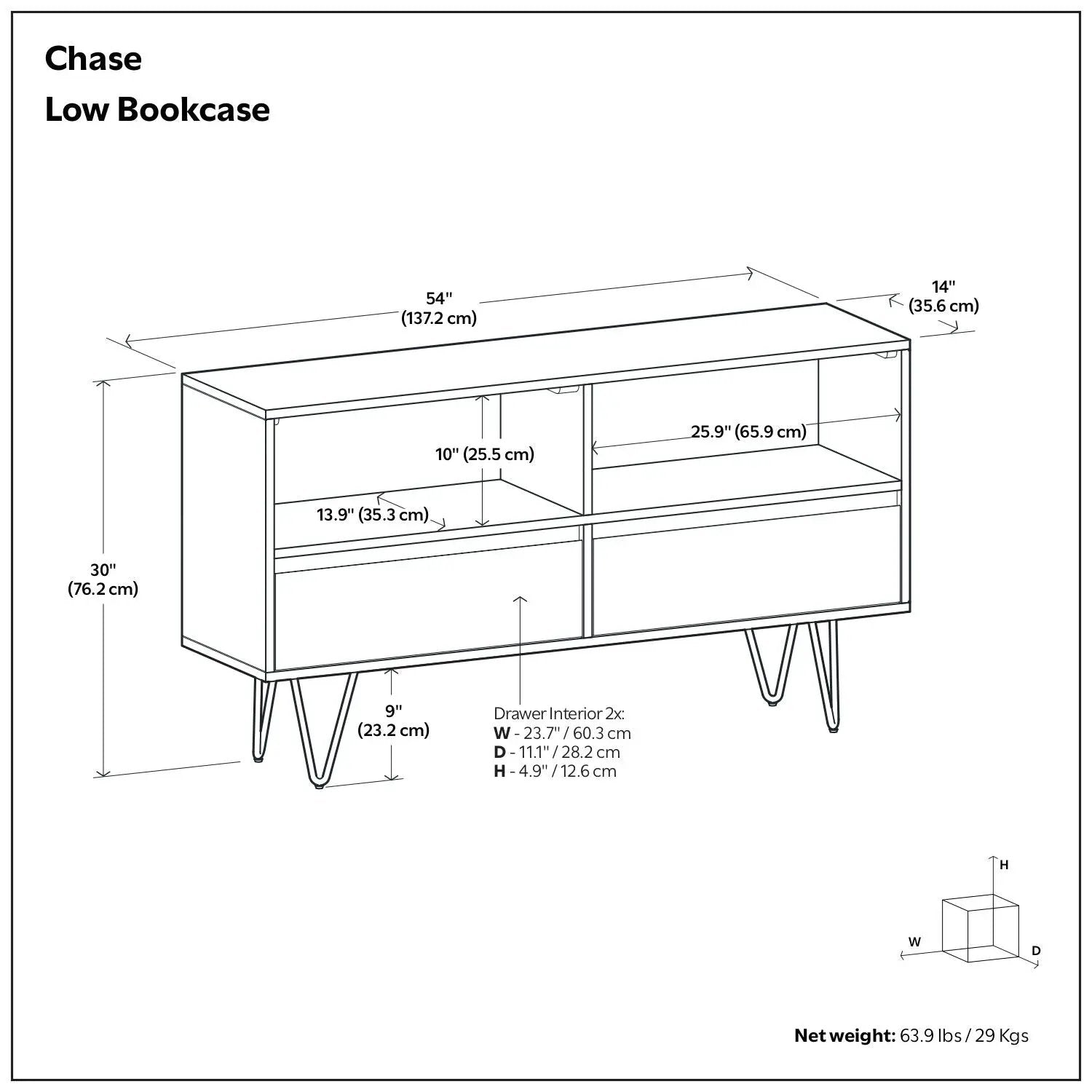 Chase - Low Bookcase - Rustic Natural Aged Brown by Unique Piece Furniture
