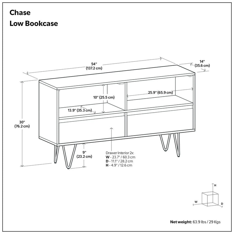 Chase - Low Bookcase - Rustic Natural Aged Brown by Unique Piece Furniture