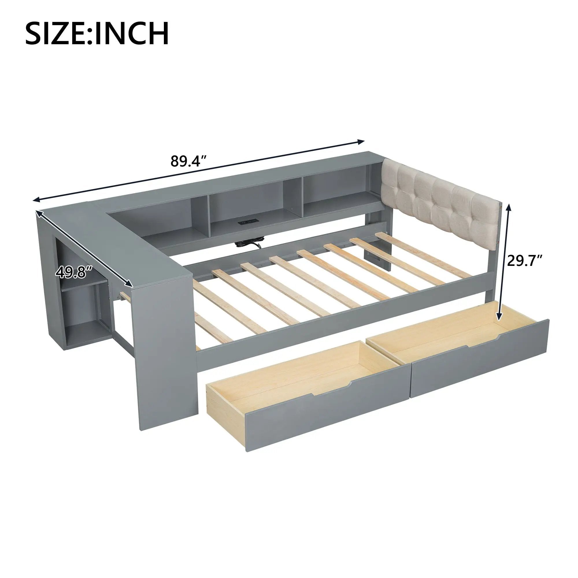 Upholstered Headboard Platform Bed With Storage Shelves, Drawers, Charging Station by Unique Piece Furniture