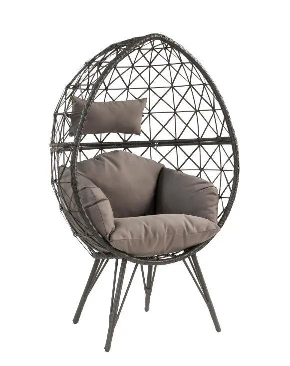 Aeven - Patio Lounge Chair - Light Gray Fabric & Black Wicker by Unique Piece Furniture