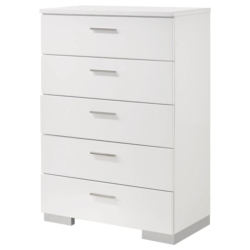 Felicity 5-drawer Bedroom Chest White High Gloss by Unique Piece Furniture