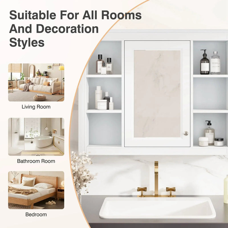 Wall Mounted Medicine Cabinet With Mirror, Storage Cabinet Featuring 6 Open Shelves And Adjustable Interior by HouseOfZazla