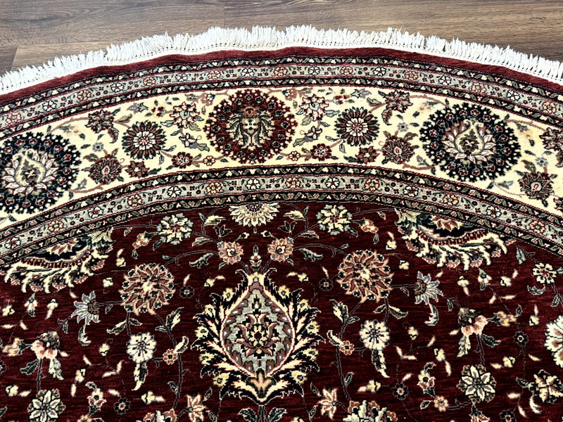 Round Sino Persian Rug 9x9, Burgundy and Cream, Floral, Wool and Silk, 9ft Round Carpet by Jewel Rugs