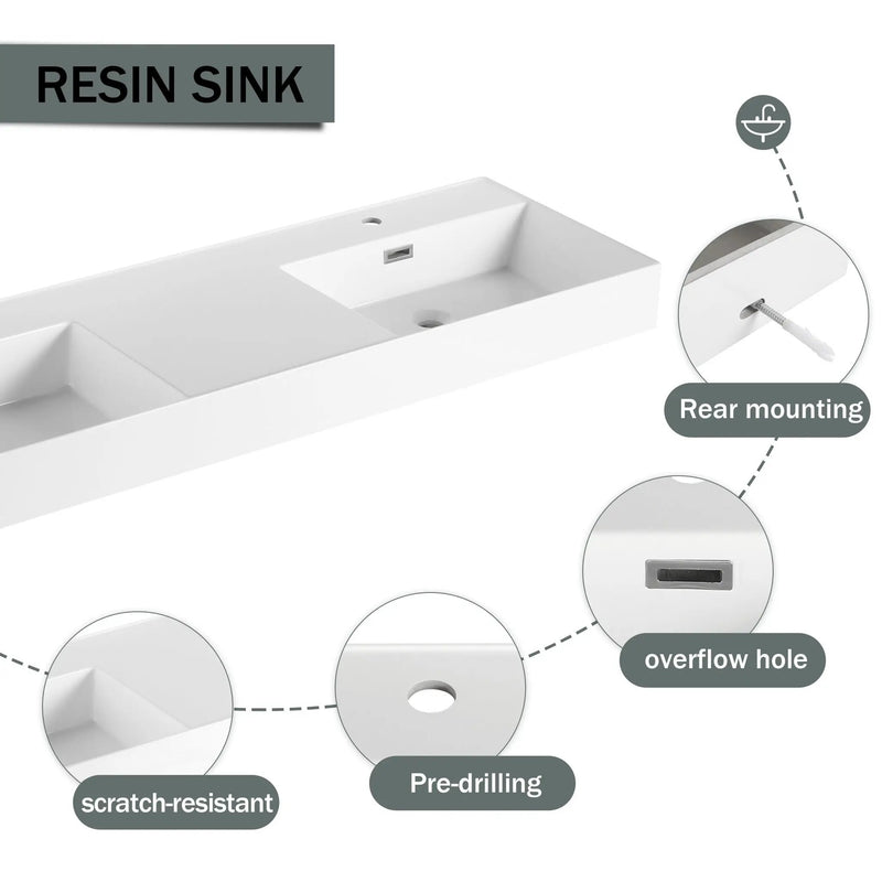 Contemporary Wall Mounted Bathroom Vanity With Dual Resin Sink And Soft Close Drawer by Unique Piece Furniture