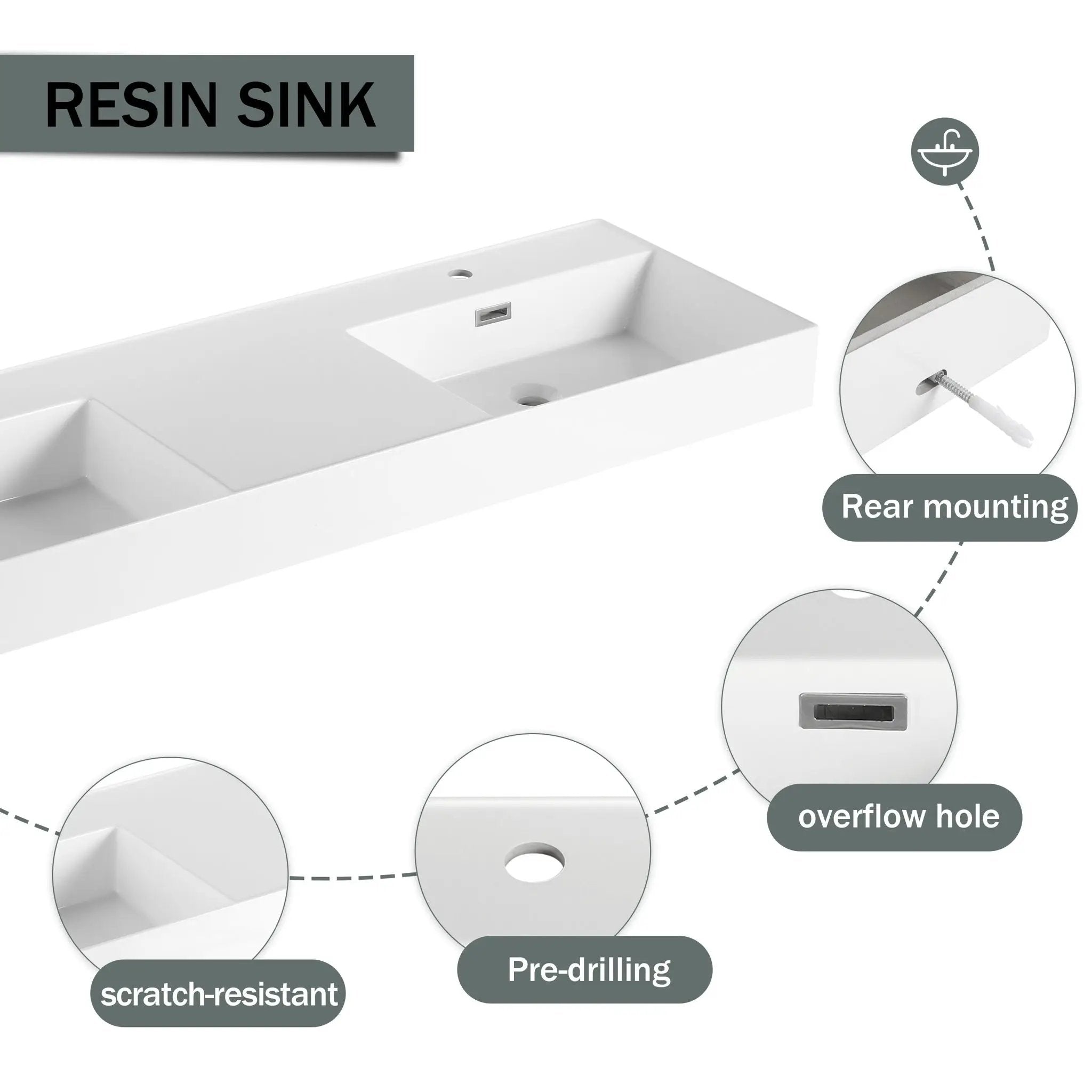Contemporary Wall Mounted Bathroom Vanity With Dual Resin Sink And Soft Close Drawer by HouseOfZazla