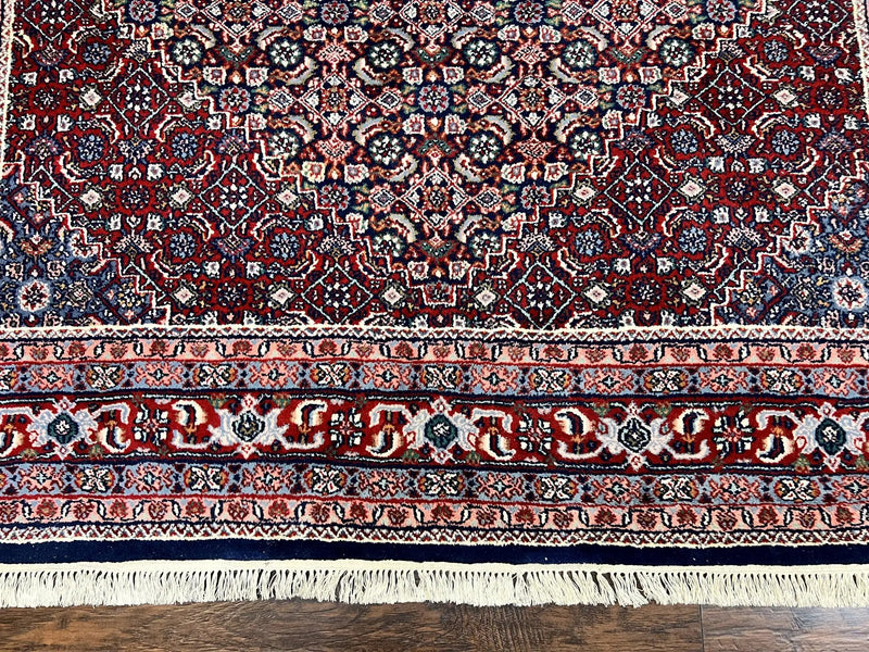 Indo Persian Rug 7x10, Dark Blue and Red Hand Knotted Wool Vintage Oriental Carpet 7 x 10 ft, Handmade Bidjar Rug, Herati Pattern Indian Rug by Jewel Rugs