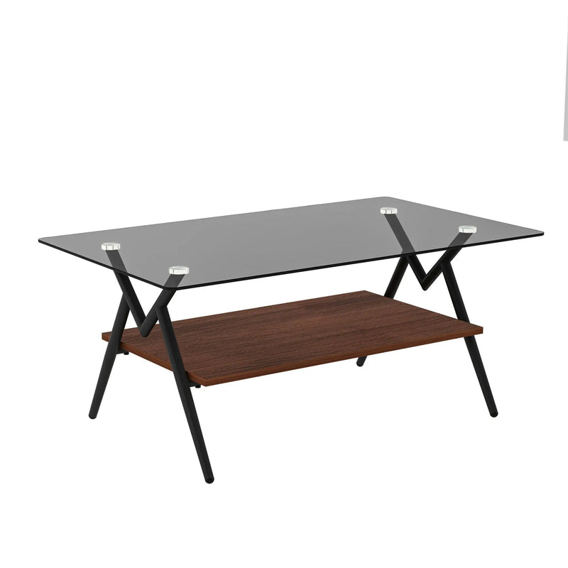 Rectangle Coffee Table With Tempered Glass Top And Shelf, Modern Table For Living Room by HouseOfZazla