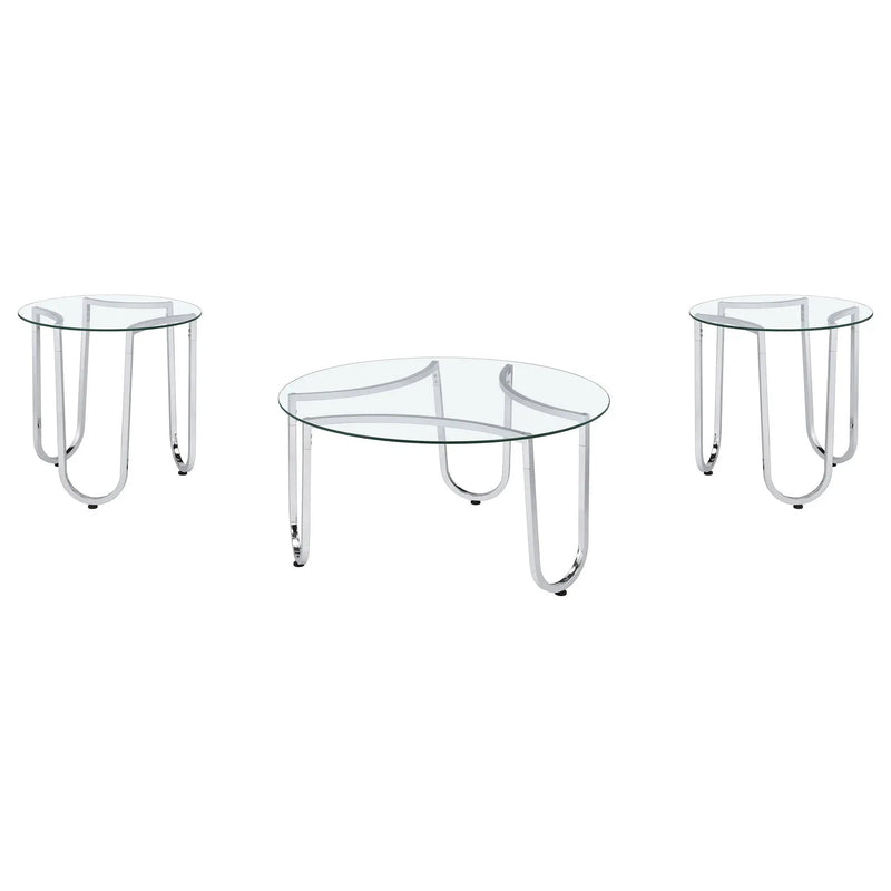Beller 3-piece Round Tempered Glass Top Coffee Table Set Chrome by Unique Piece Furniture