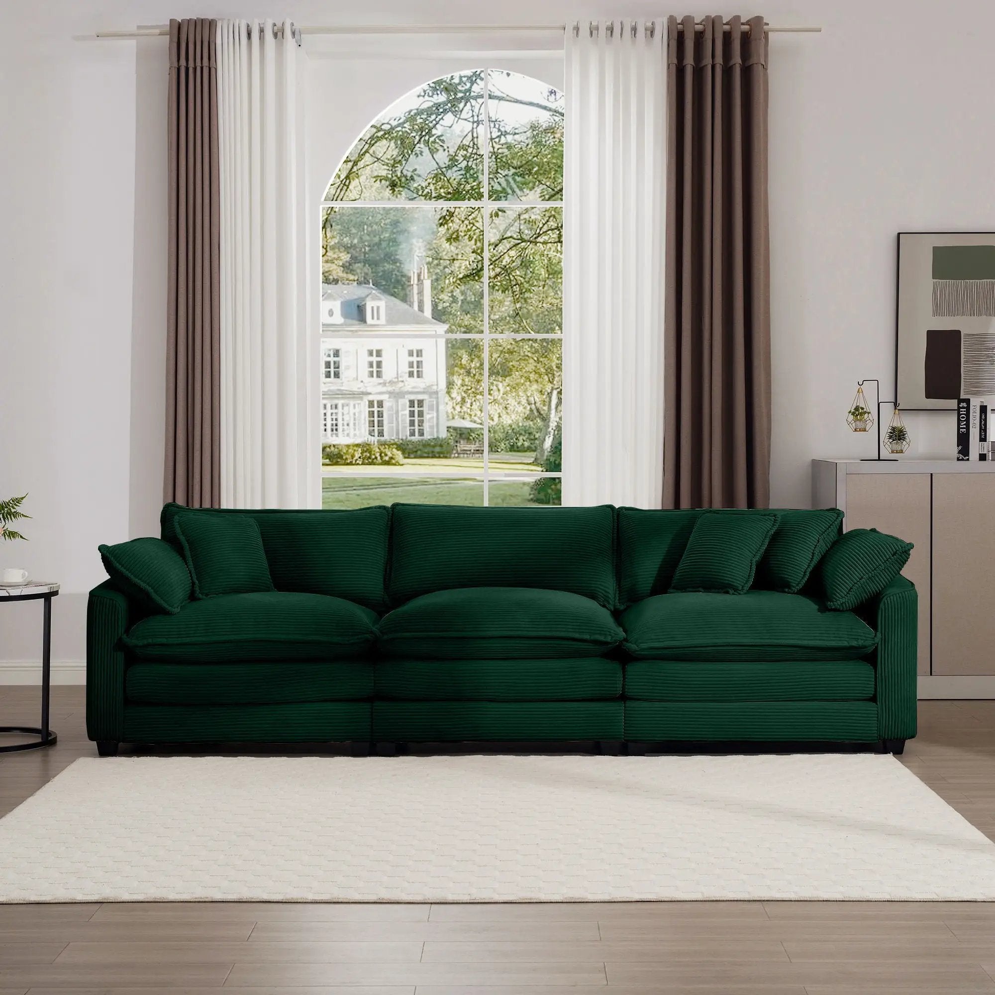 Mid-Century Modern 3 Seater Sectional Sofa With Arm And Throw Pillows by Unique Piece Furniture