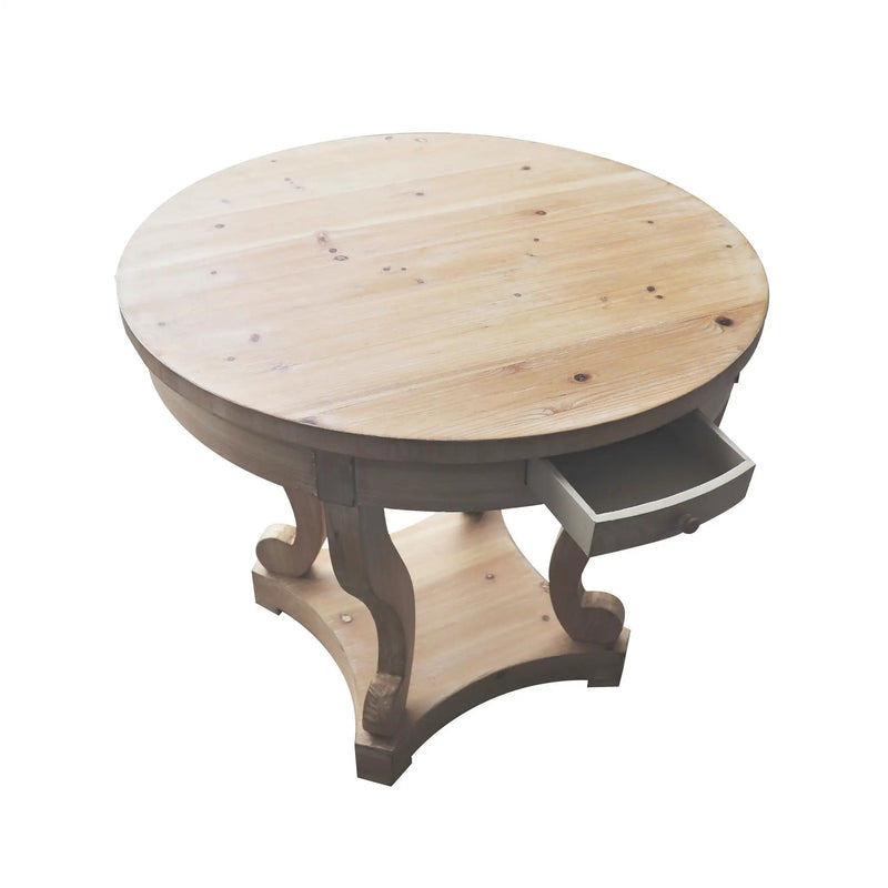 Curved Legs Farmhouse Style Small Size Round Dining Table End Table Side Table Coffee Table For Dinette, Kitchen, Dining Room Or Living Room - Natural Wood Grain Distressed by HouseOfZazla