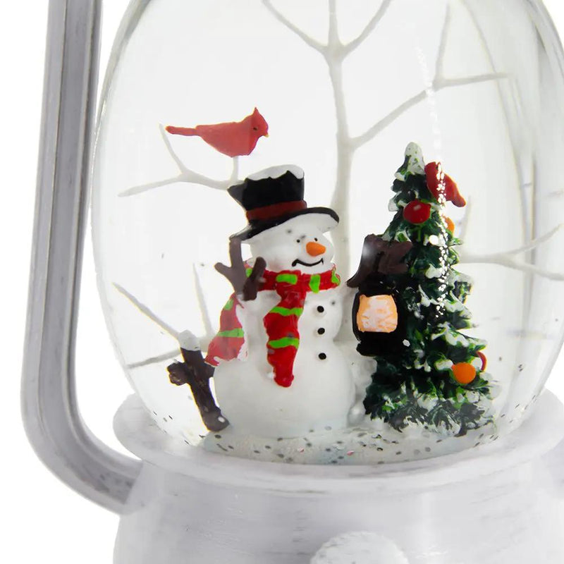Christmas Plastic / Resin Lantern With Snowman & Tree LED / Water Spinning / 6 Hours Timer, 3*AA Batteries Required - White / Multi by HouseOfZazla