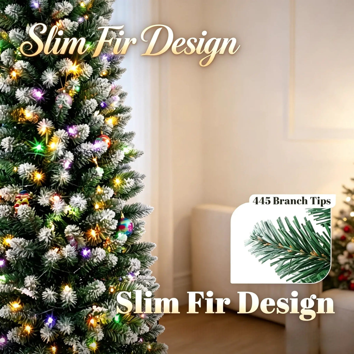 7ft Flocked Pencil Prelit Christmas Tree, Dual-Color by HouseOfZazla